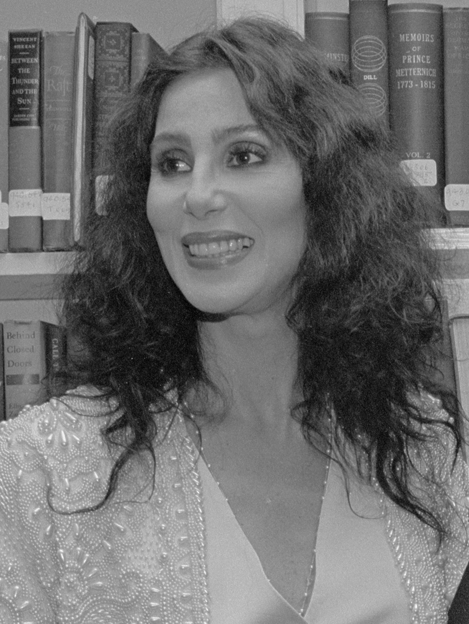 Cher, portrait via Wikimedia Commons (Public domain)